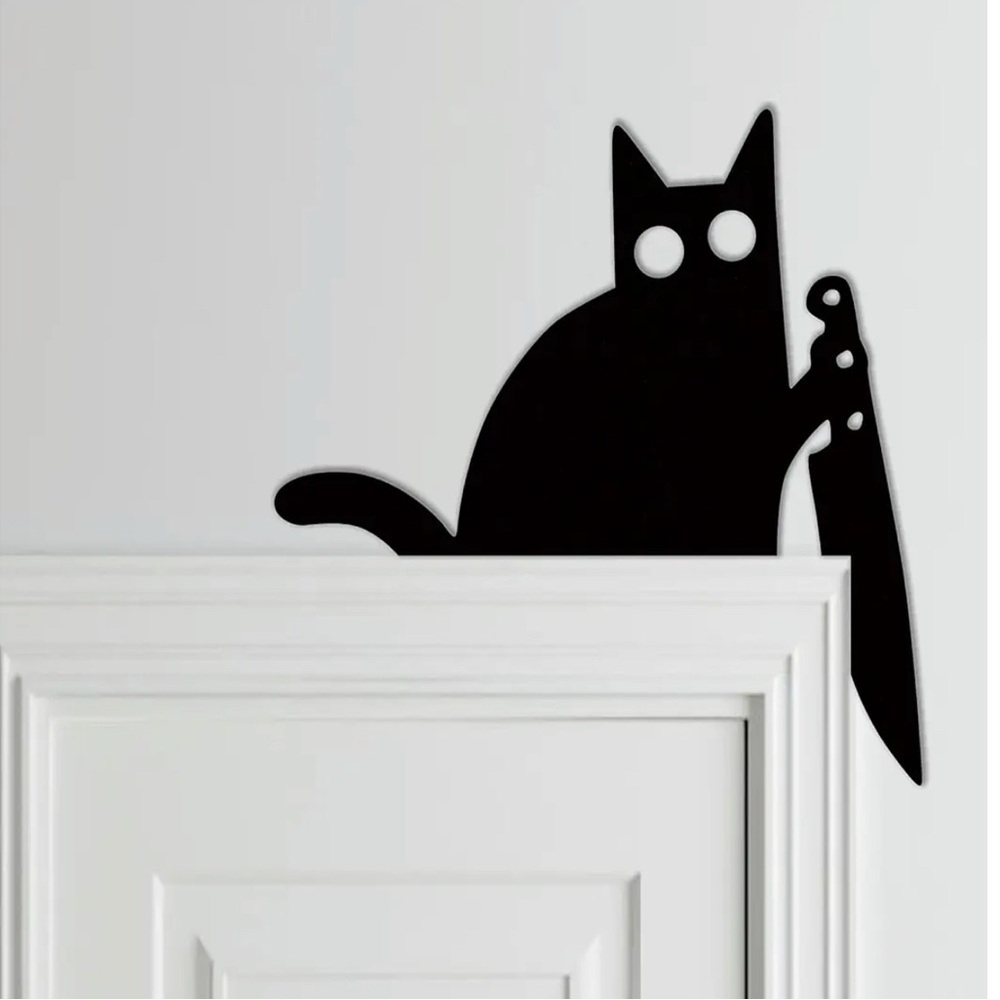 MURDER MITTENS & LAZY ASS CAT DOOR FRAME METAL DECOR SET OF 2